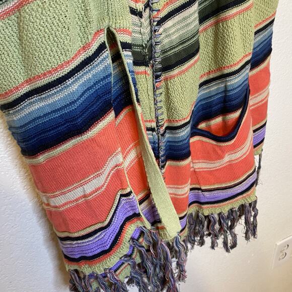 Anthropologie Moth Calexico Multicolor Striped Hooded Boho Fringe Poncho XS/S - Picture 6 of 11